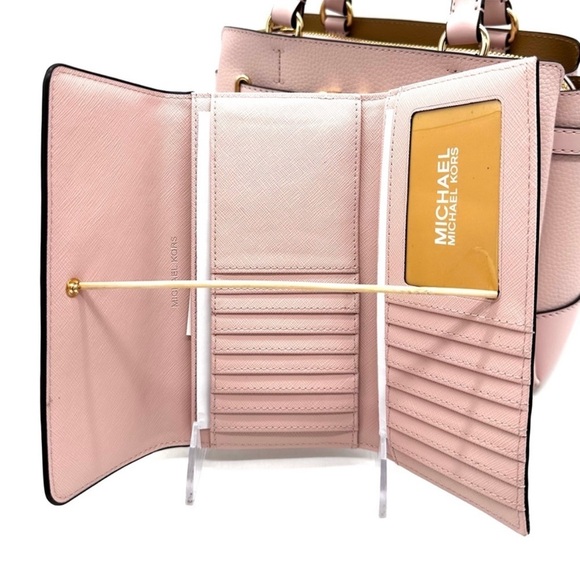 Michael Kors Reed Small Satchel Crossbody Bag & Large Trifold Wallet Light Pink - Picture 13 of 15